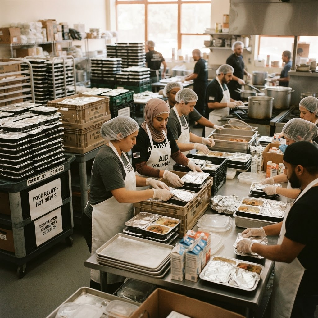 Voluntarios y chefs de Salón Sin Nombre empacando 400 comidas calientes junto a World Central Kitchen tras el terremoto de Venezuela